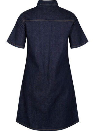 Zizzifashion Denim dress with short sleeves and chest pockets, Dark Blue Denim, Packshot image number 1