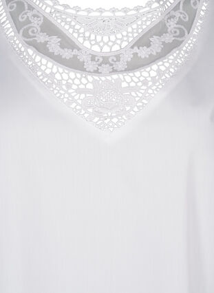 Zizzifashion Short-sleeved blouse with lace detail, Bright White, Packshot image number 2