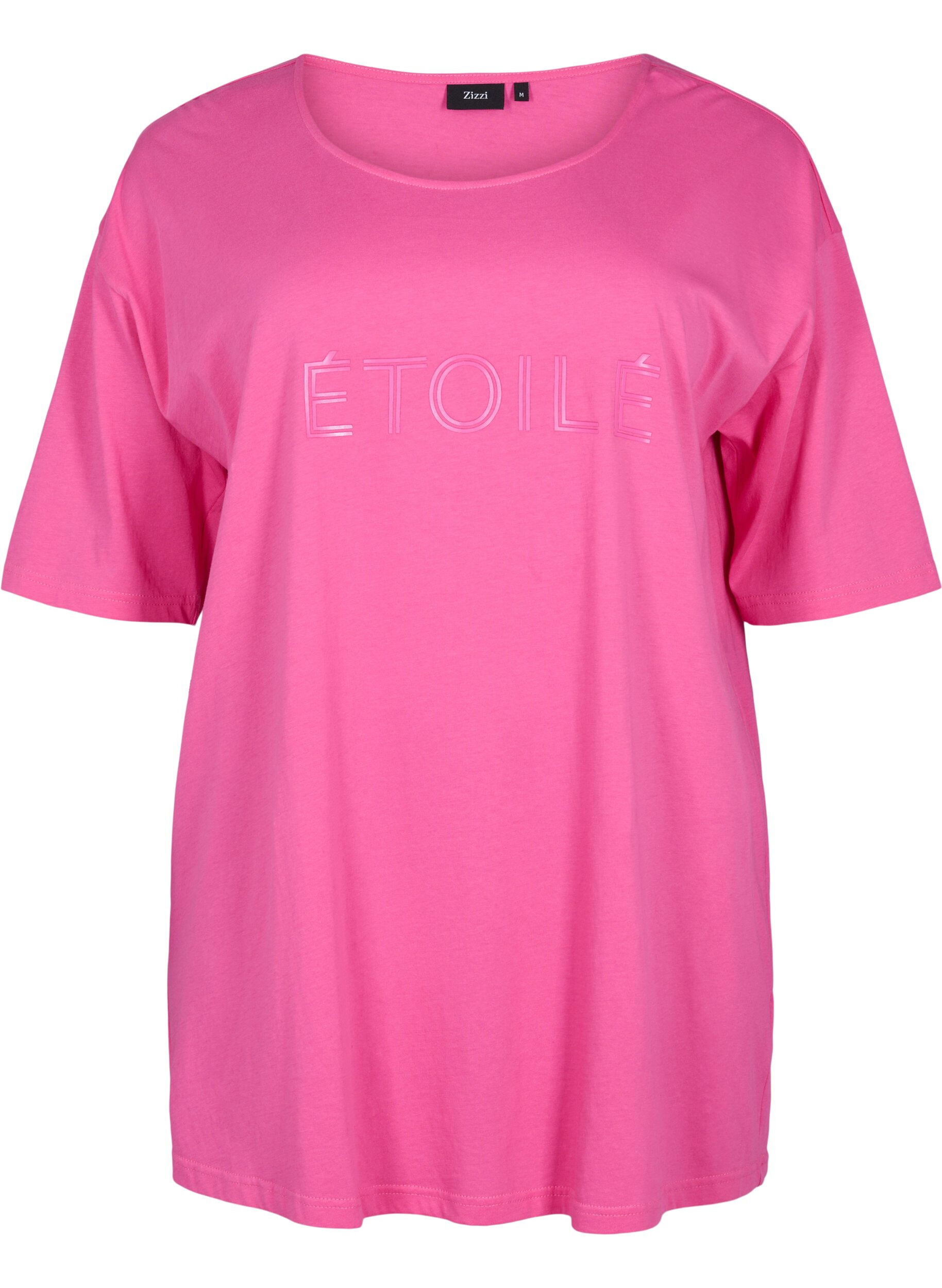 Oversize cotton t-shirt with print - Pink - Sz. 42-60 - Zizzifashion