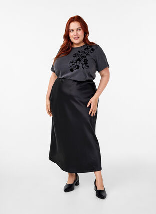 Zizzifashion Long satin skirt, Black, Model image number 0