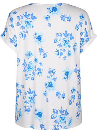 Zizzifashion Floral viscose blouse with short sleeves, White Blue AOP, Packshot image number 1