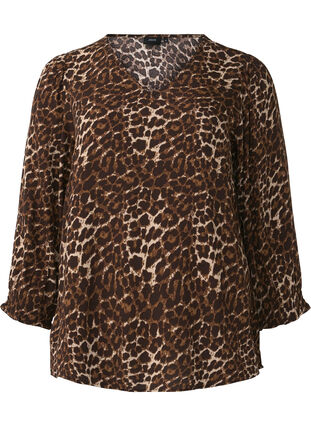 Zizzifashion Leopard print blouse with 3/4 sleeves, Leo AOP, Packshot image number 0