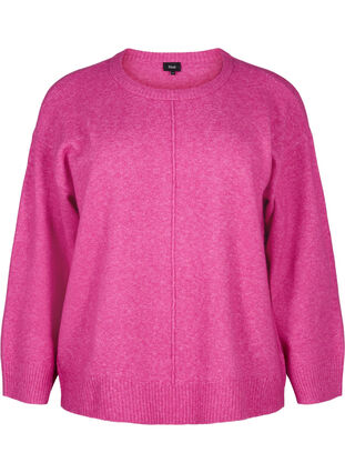 Zizzifashion Knitted blouse with a round neck and center seam, Fuchsia Red Mel., Packshot image number 0