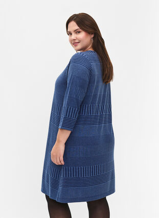 Zizzifashion Dress with 3/4 sleeves and striped pattern, Estate Blue Melange, Model image number 1