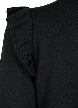 Zizzifashion Knit cardigan with frills and pockets, Black, Packshot image number 3