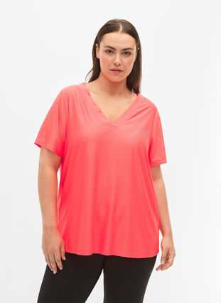 Zizzifashion Training t-shirt with v-neck and pattern, Fyring Coral ASS, Model image number 0