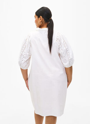 Zizzifashion Cotton shirt dress with broderie anglaise, Off White, Model image number 1