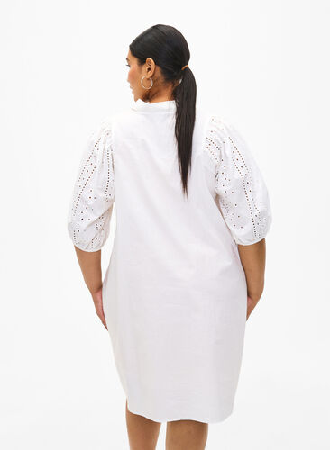 Zizzifashion Cotton shirt dress with broderie anglaise, Off White, Model image number 1