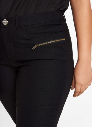 Zizzifashion Close-fitting trousers with zipper details, Black, Model image number 2