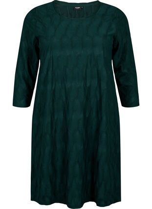 Zizzifashion FLASH - Dress with texture and 3/4 sleeves, Scarab, Packshot image number 0