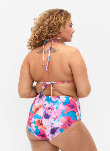 Zizzifashion Bikini bottom with print and high waist, Pink Flower, Model image number 1