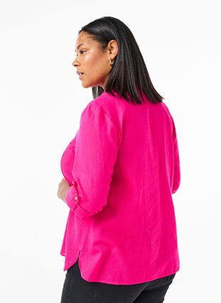 Zizzifashion Shirt blouse with button closure in cotton-linen blend, Bright Rose, Model image number 1