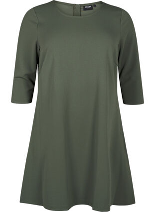 Zizzifashion FLASH - Short dress with an A-line shape and 3/4 sleeves, Thyme, Packshot image number 0