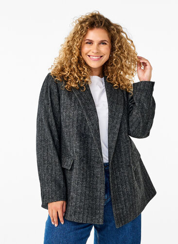 Zizzifashion Wool-blend blazer with pockets, Dark Grey Melange, Model image number 0