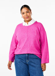 Knitted blouse with a round neck and center seam, Fuchsia Red Mel., Model