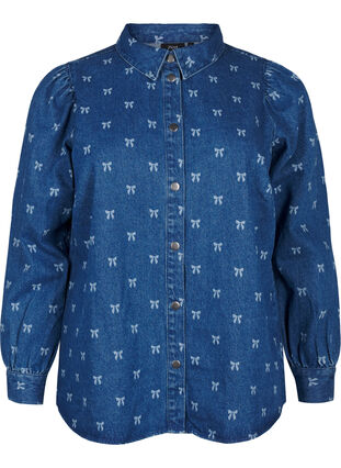 Zizzifashion Denim bow shirt, Denim Blue W. Wh.Bow, Packshot image number 0