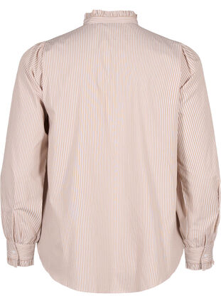 Zizzifashion Striped shirt blouse with ruffles, Silver Mink Stripe, Packshot image number 1