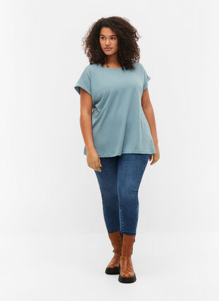 Zizzifashion Short sleeved cotton blend t-shirt, Smoke Blue, Model image number 2