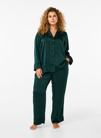 Satin pyjamas pants with elasticated waistband, Scarab, Model