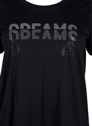 Zizzifashion Cotton t-shirt with rhinestone motif, Black w. Dream, Packshot image number 2