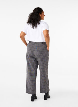 Zizzifashion Checked trousers with high waist and straight legs, Check, Model image number 1