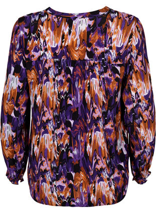 Zizzifashion Long-sleeved viscose blouse with print, Pansy AOP, Packshot image number 1