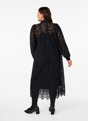 Zizzifashion Long-sleeved lace dress with high neck, Black, Model image number 1