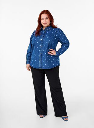 Zizzifashion Denim shirt with hearts, L. Blue D. W. Heart, Model image number 2