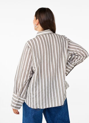 Zizzifashion Loose shirt with stripes, Sand w. Black Stripe, Model image number 1