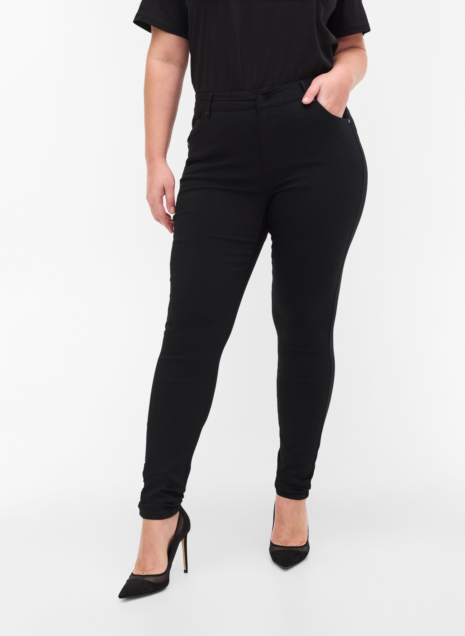 plus size skinny black trousers