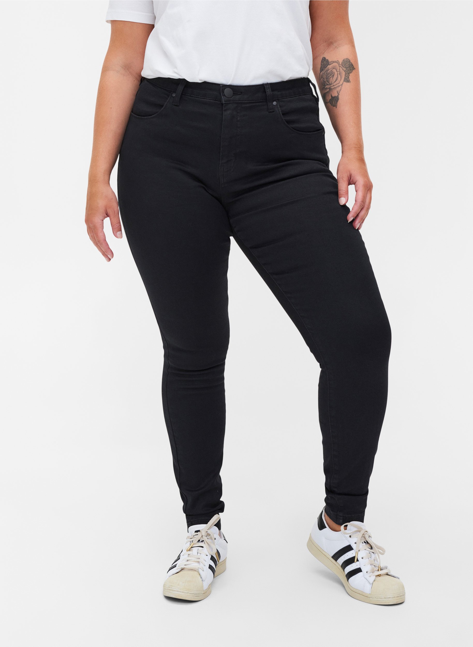 high rise black stretch jeans