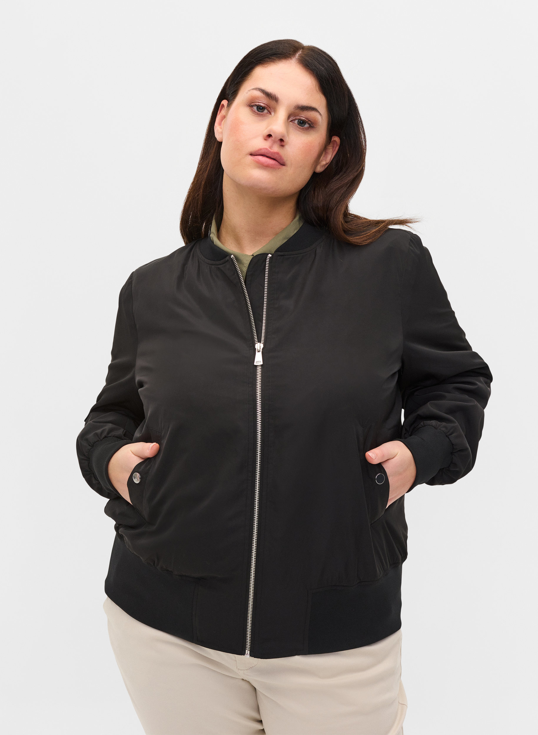 plus size black bomber jacket