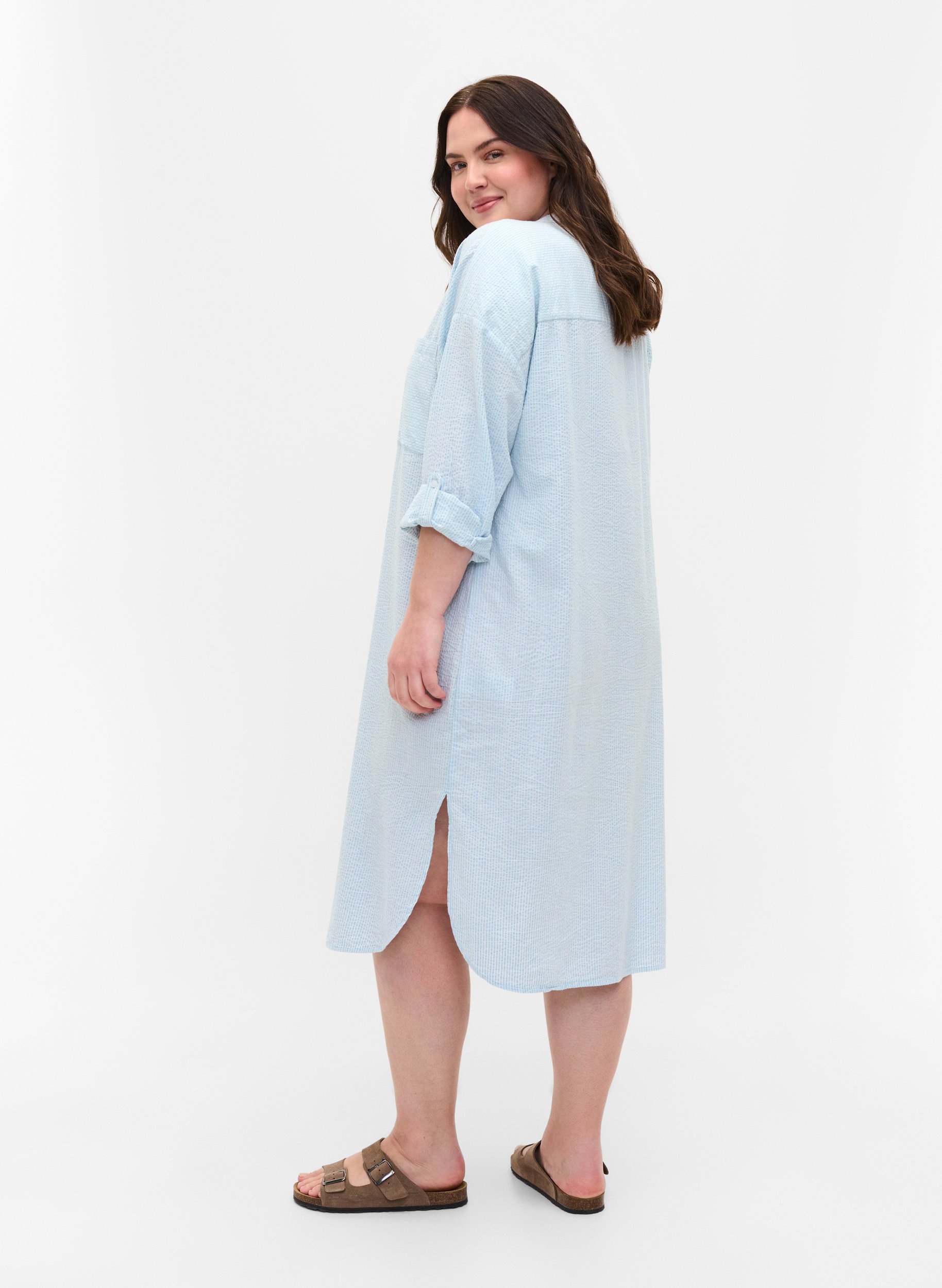 blue striped cotton dress