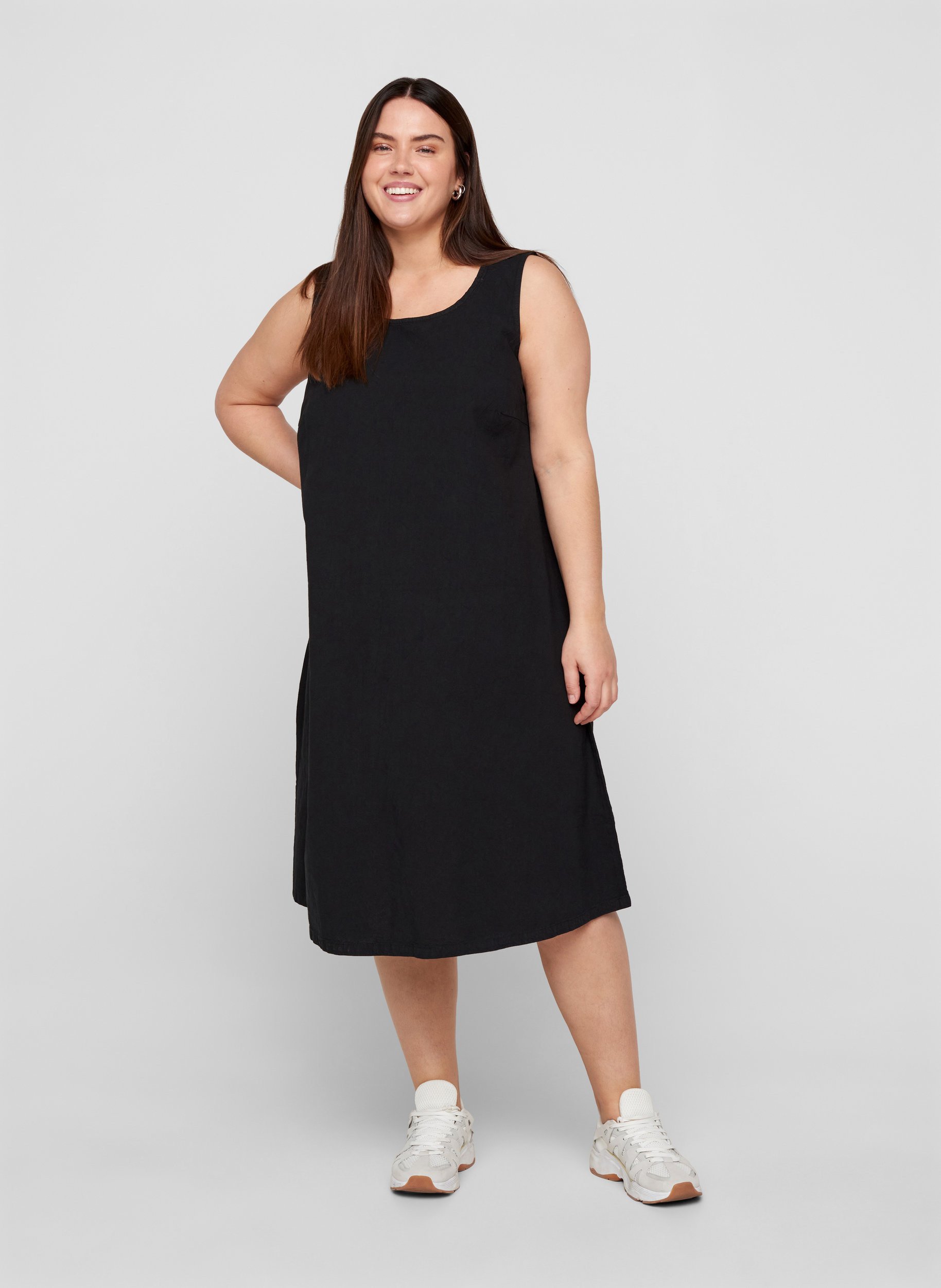 jersey knit sleeveless swing dress